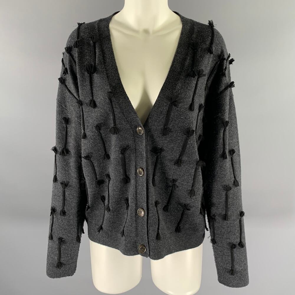 JASON WU Size M Grey Black Wool Tassel Cardigan